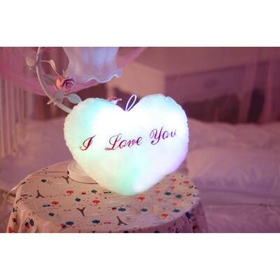 The Illuminator Color-changing LED Light-up White Cotton Heart Plush Pillow