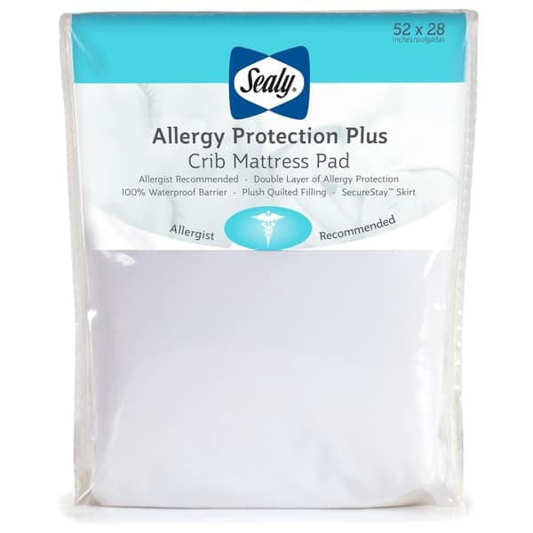 slide 2 of 3, Sealy Allergy Protection Plus Waterproof Fitted Crib Mattress Pad - White