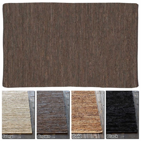 Artist's Loom Flatweave Contemporary Solid Pattern Leather Rug( 2'6"x7'6")