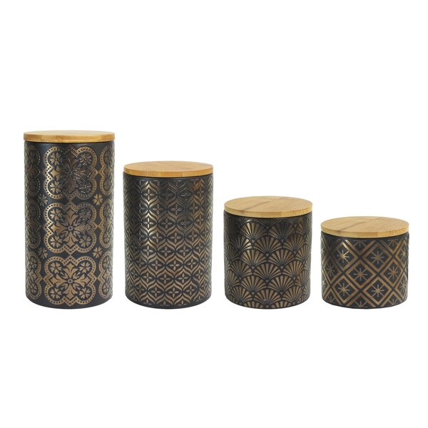 American Atelier Metallic Gold, Black Earthenware 4-piece Canister Set
