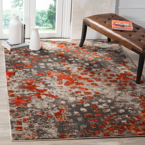 Safavieh Monaco Abstract Watercolor Grey Orange Distressed Safavieh Monaco Abstract Watercolor Grey Orange Distressed Rug 8 X27