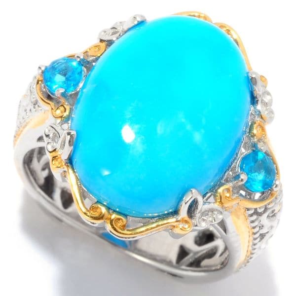 Michael Valitutti Palladium Silver Sleeping Beauty Turquoise and Neon Apatite Cocktail Ring