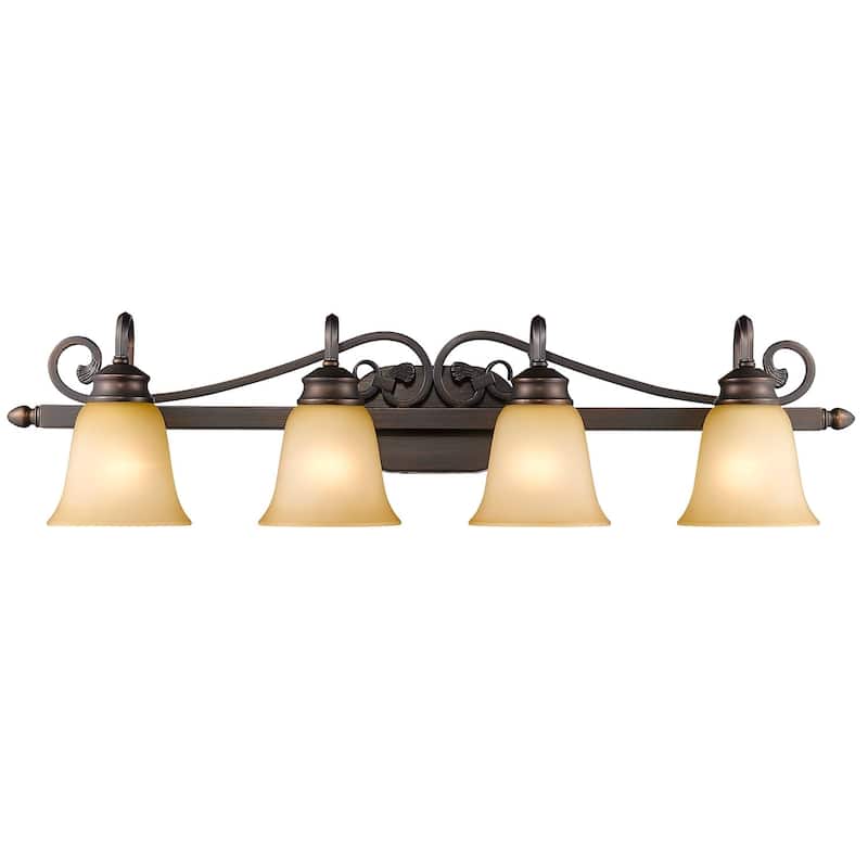 Golden Lighting Belle Meade Rubbed Bronze 4-light Bath Vanity with Tea Stone Glass