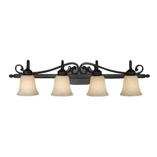 Golden Lighting Belle Meade Rubbed Bronze 4-light Bath Vanity with Tea Stone Glass