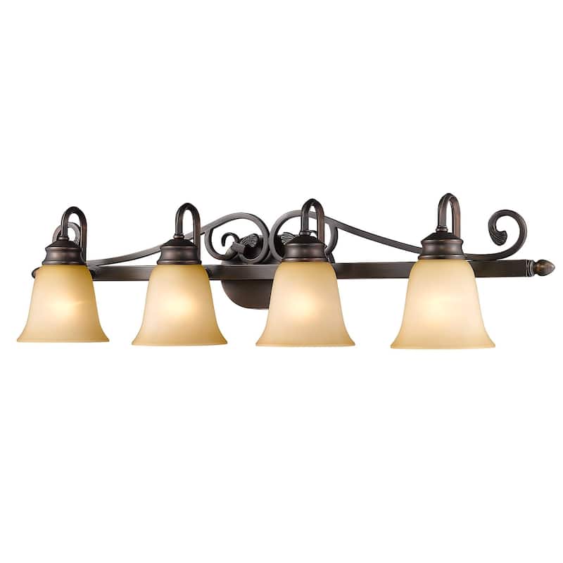 Golden Lighting Belle Meade Rubbed Bronze 4-light Bath Vanity with Tea Stone Glass
