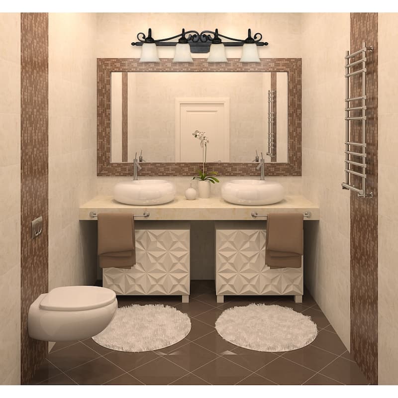Golden Lighting Belle Meade Rubbed Bronze 4-light Bath Vanity with Tea Stone Glass