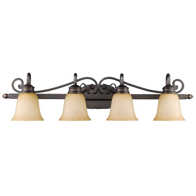 Golden Lighting Belle Meade Rubbed Bronze 4-light Bath Vanity with Tea Stone Glass