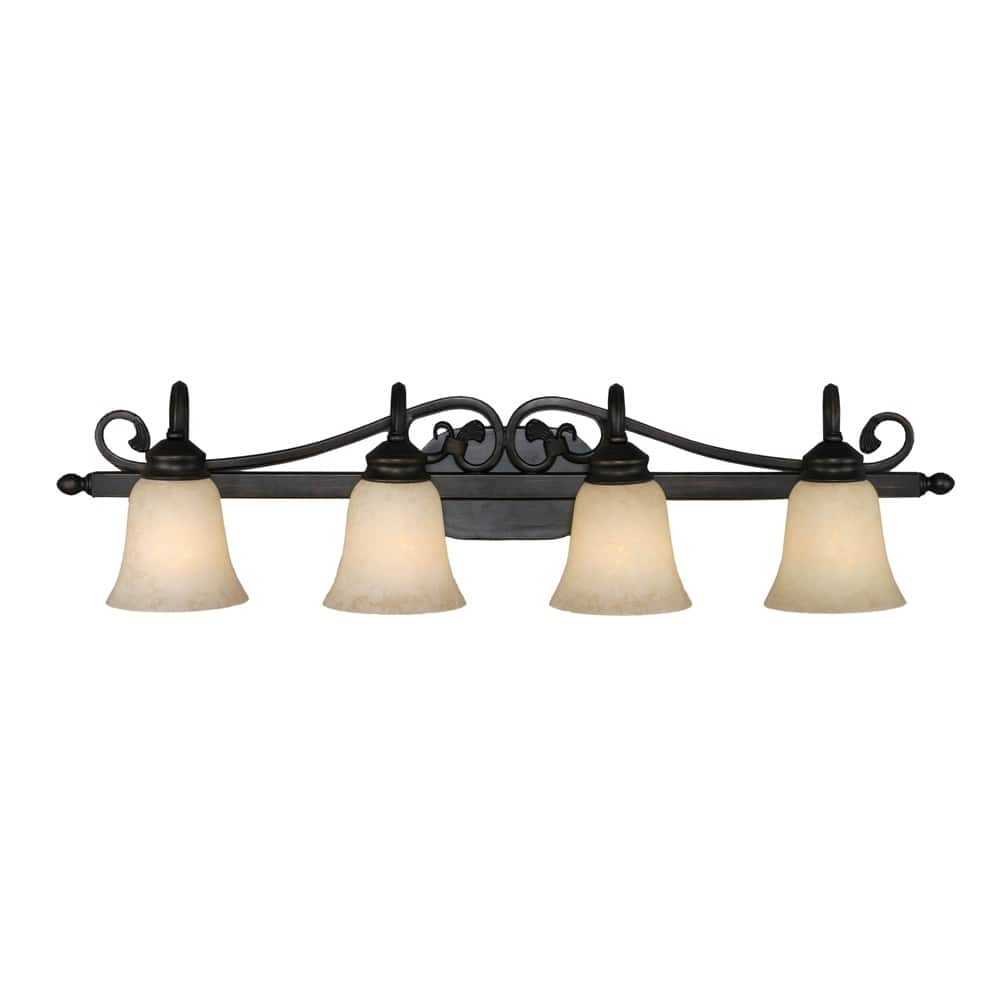 Golden Lighting Belle Meade Rubbed Bronze 4-light Bath Vanity with Tea Stone Glass