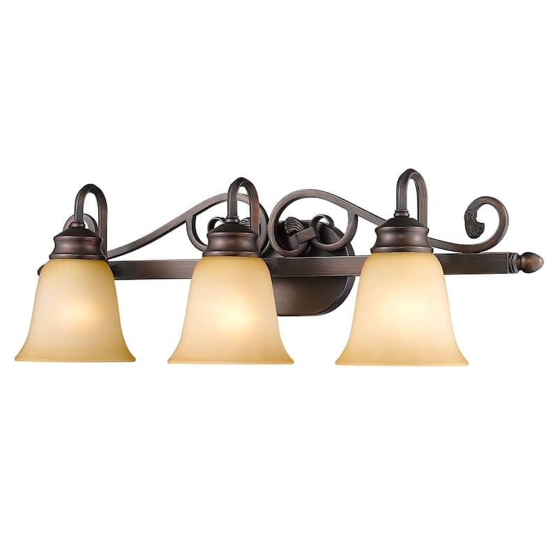 Golden Lighting Belle Meade Rubbed Bronze Steel and Tea Stone Glass 3-light Bath Vanity Light