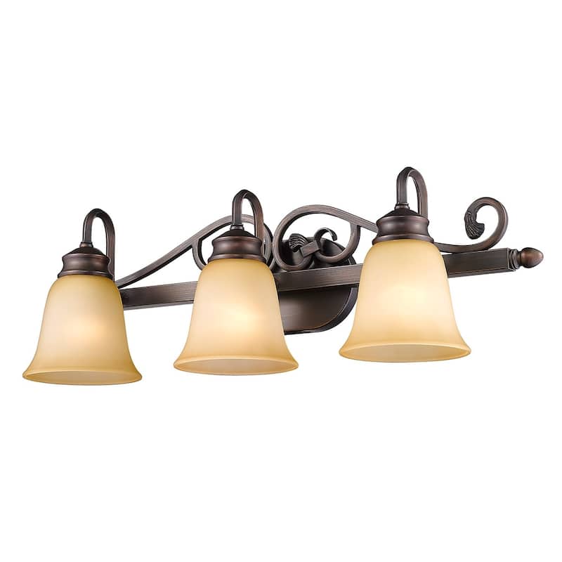 Golden Lighting Belle Meade Rubbed Bronze Steel and Tea Stone Glass 3-light Bath Vanity Light