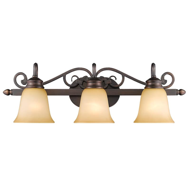 Golden Lighting Belle Meade Rubbed Bronze Steel and Tea Stone Glass 3-light Bath Vanity Light