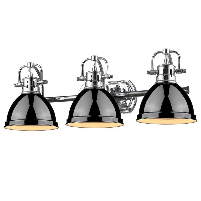 Golden Lighting Duncan Chrome 3-light Bath Vanity with Black Shades