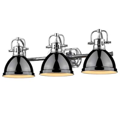 Golden Lighting Duncan Chrome 3-light Bath Vanity with Black Shades