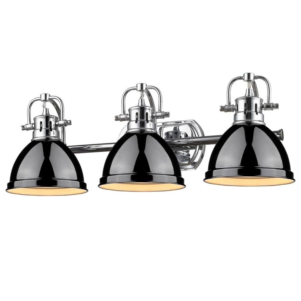 Golden Lighting Duncan Chrome 3-light Bath Vanity with Black Shades