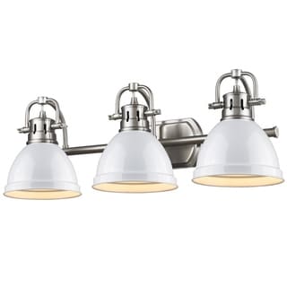 Golden Lighting Duncan Pewter 3-Light Bath Vanity With White Shades