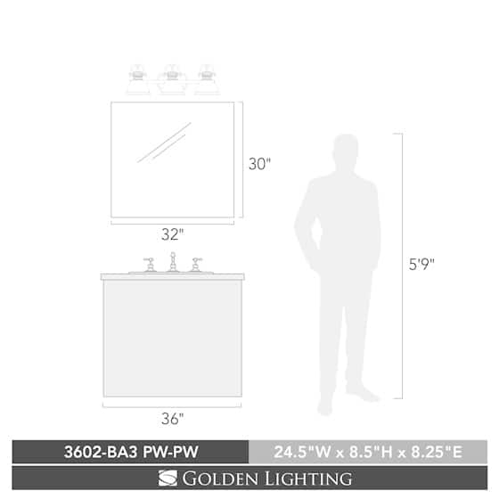 Golden Lighting 'Duncan' Pewter 3-light Bath Vanity