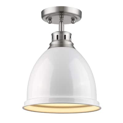 Golden Lighting Duncan Pewter with White Shade Flush-mount Light Fixture