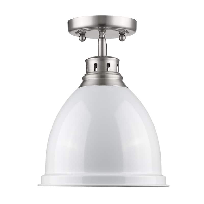 Golden Lighting Duncan Pewter with White Shade Flush-mount Light Fixture