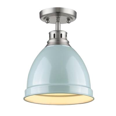 Golden Lighting Duncan Pewter Steel Flush-mount Light Fixture With Seafoam Shade