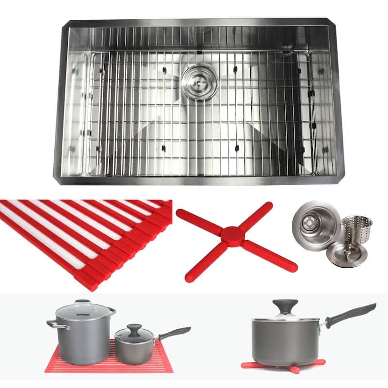 32-inch Stainless Steel Zero Radius Single Bowl Kitchen Sink Complete Combo Accessories