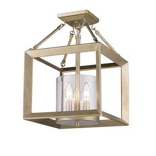 Golden Lighting Smyth White Gold Steel Cler Glass Convertible Semi-flush Light Fixture
