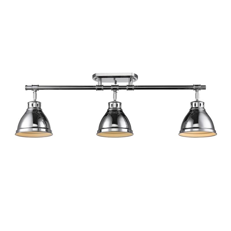 Golden Lighting Duncan Chrome Three-light Semi-flush Track Light with Chrome Shades