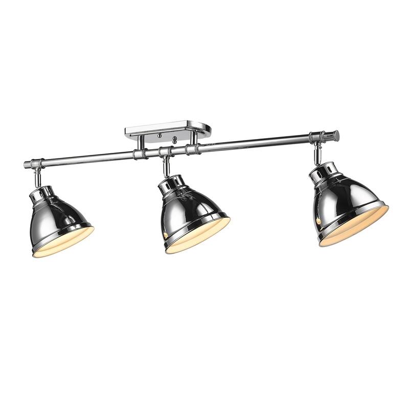 Golden Lighting Duncan Chrome Three-light Semi-flush Track Light with Chrome Shades