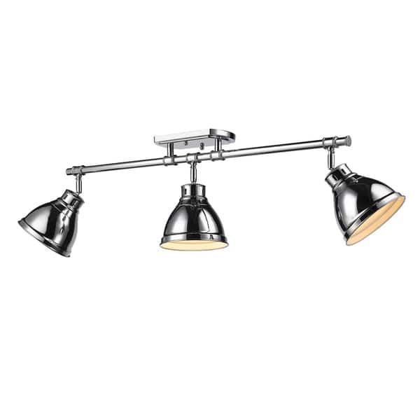 slide 2 of 5, Golden Lighting Duncan Chrome Three-light Semi-flush Track Light with Chrome Shades