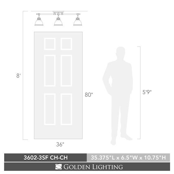 Golden Lighting Duncan Chrome Three-light Semi-flush Track Light with Chrome Shades