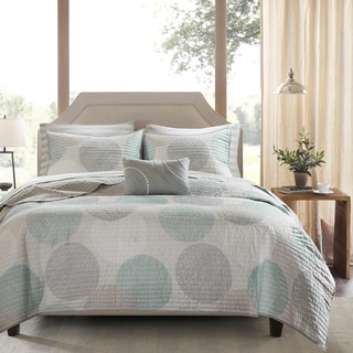 Madison Park Essentials Saben Complete Reversible Coverlet and Cotton Sheet Set Twin Aqua