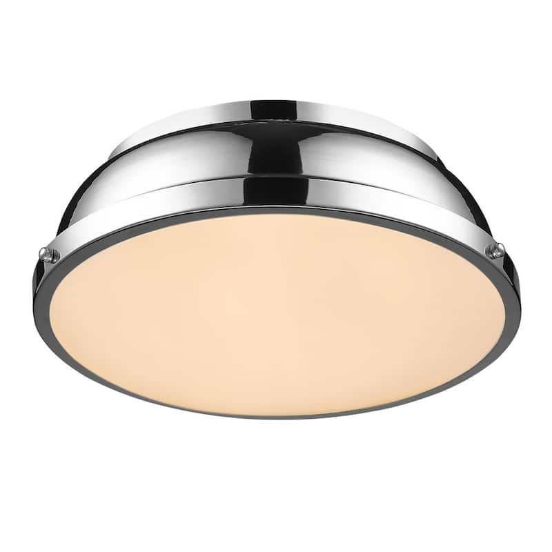 Golden Lighting Duncan Chrome with Chrome Shade 14-inch Flush-mount Light Fixture