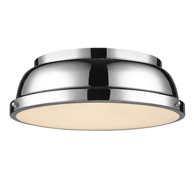 Golden Lighting Duncan Chrome with Chrome Shade 14-inch Flush-mount Light Fixture