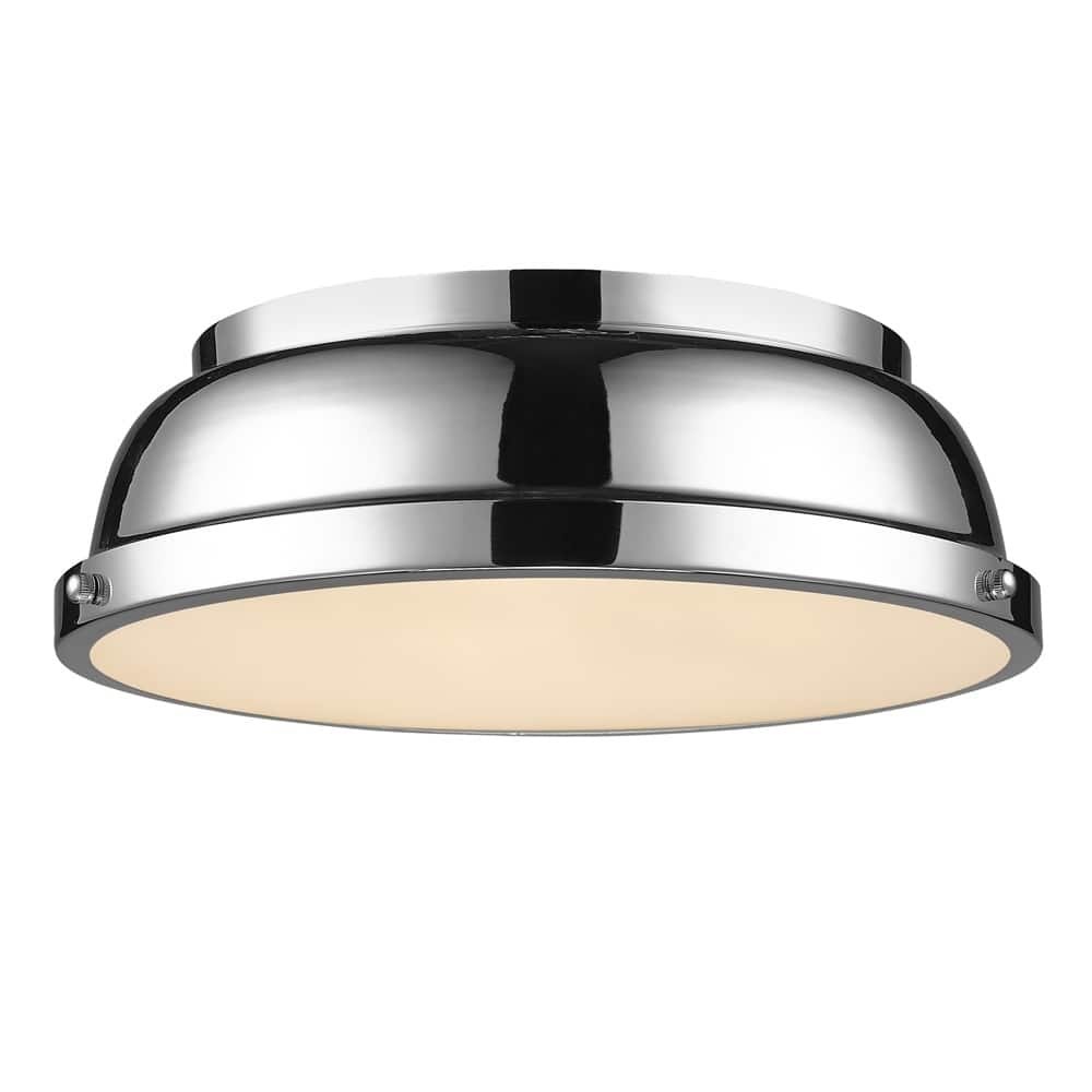 Golden Lighting Duncan Chrome with Chrome Shade 14-inch Flush-mount Light Fixture