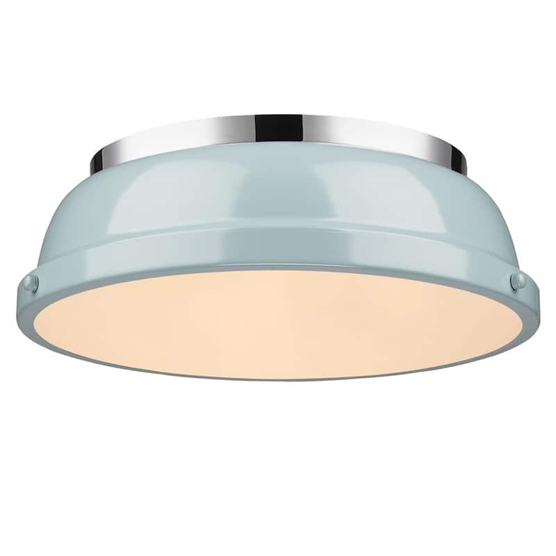 Golden Lighting Duncan Chrome With Seafoam Shade 14-inch Flush-mount Light Fixture