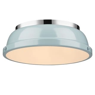Golden Lighting Duncan Chrome With Seafoam Shade 14-inch Flush-mount Light Fixture