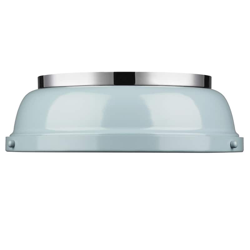 Golden Lighting Duncan Chrome With Seafoam Shade 14-inch Flush-mount Light Fixture