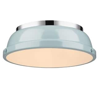 Golden Lighting Duncan Chrome With Seafoam Shade 14-inch Flush-mount Light Fixture