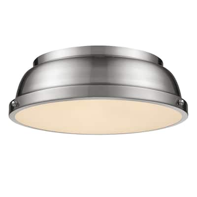 Golden Lighting Duncan Pewter Steel 14-inch Flush Mount With Pewter Shade