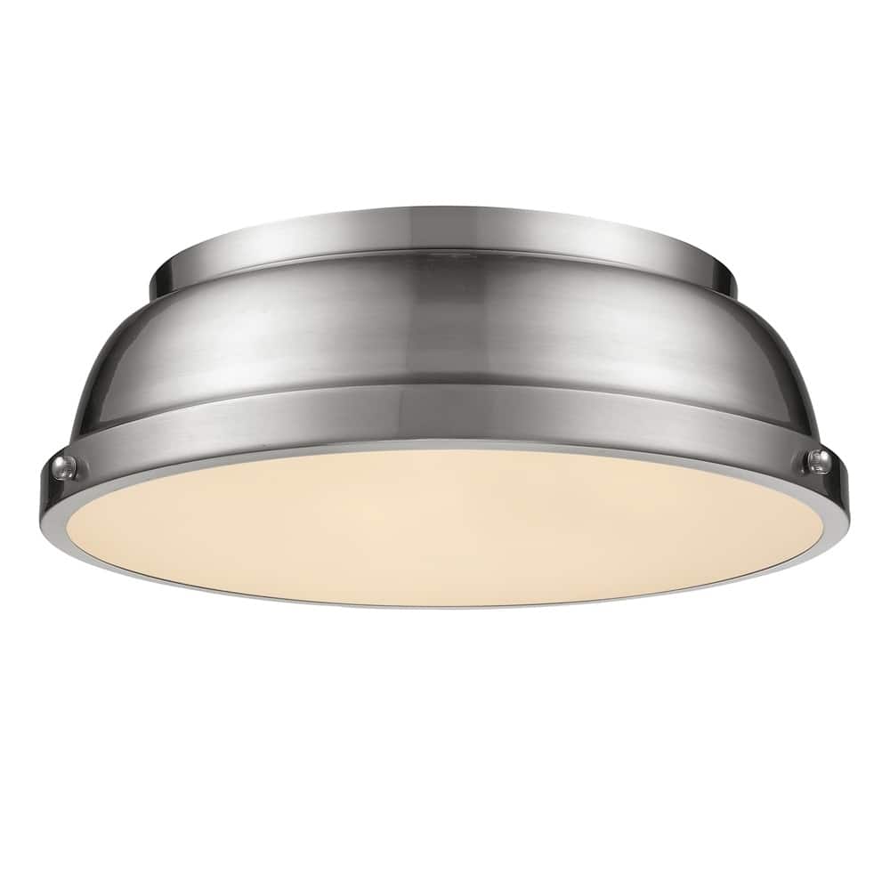 Golden Lighting Duncan Pewter Steel 14-inch Flush Mount With Pewter Shade