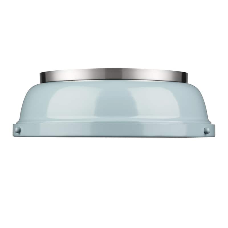 Golden Lighting Duncan Pewter Steel 14-inch Flush Mount With Seafoam Shade