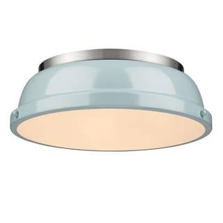 Golden Lighting Duncan Pewter Steel 14-inch Flush Mount With Seafoam Shade