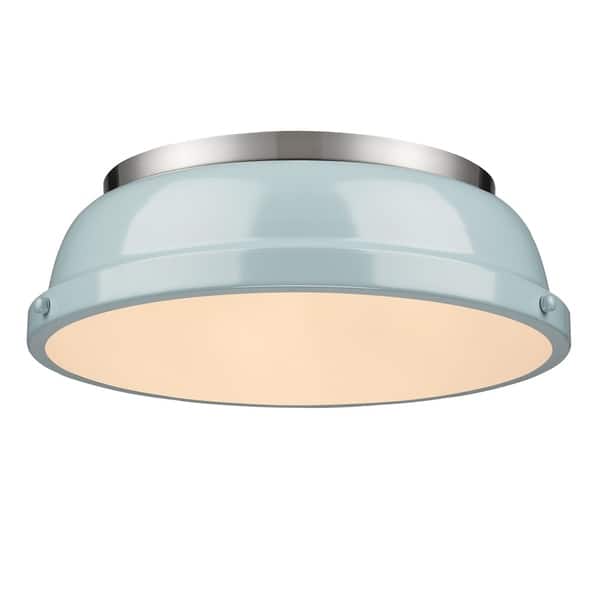 slide 2 of 4, Golden Lighting Duncan Pewter Steel 14-inch Flush Mount With Seafoam Shade