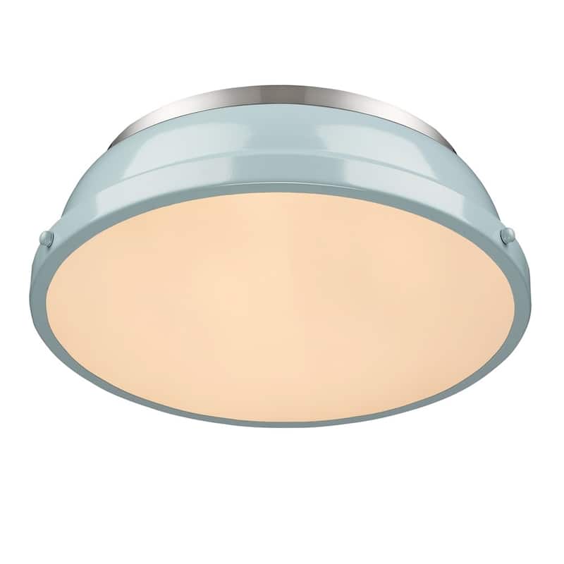 Golden Lighting Duncan Pewter Steel 14-inch Flush Mount With Seafoam Shade