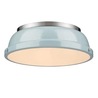 Golden Lighting Duncan Pewter Steel 14-inch Flush Mount With Seafoam Shade
