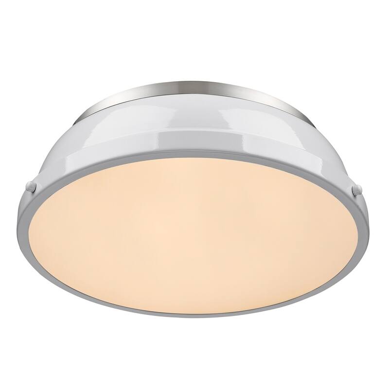 Golden Lighting Duncan Pewter and White Steel 14-inch Flush Mount Light