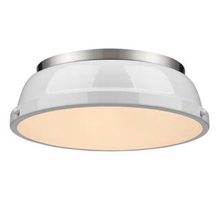 Golden Lighting Duncan Pewter and White Steel 14-inch Flush Mount Light