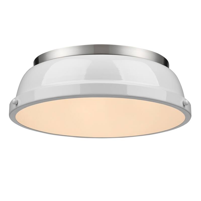 Golden Lighting Duncan Pewter and White Steel 14-inch Flush Mount Light
