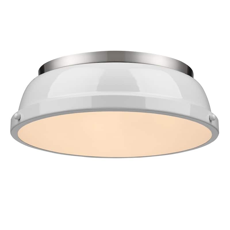 Golden Lighting Duncan Pewter and White Steel 14-inch Flush Mount Light