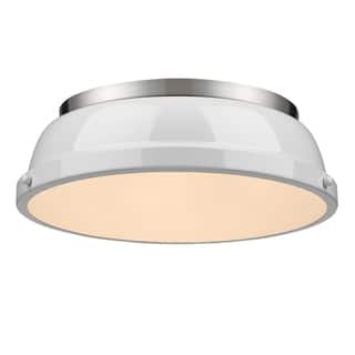 Golden Lighting Duncan Pewter and White Steel 14-inch Flush Mount Light