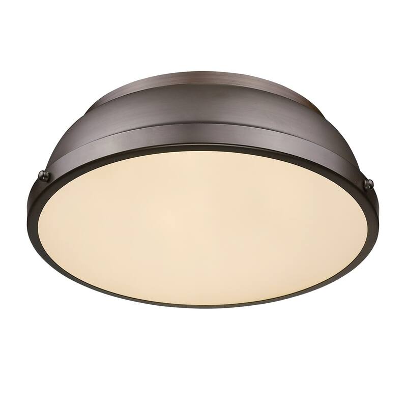 Golden Lighting Duncan Rubbed Bronze 14-inch Flush Mount With Rubbed Bronze Shade